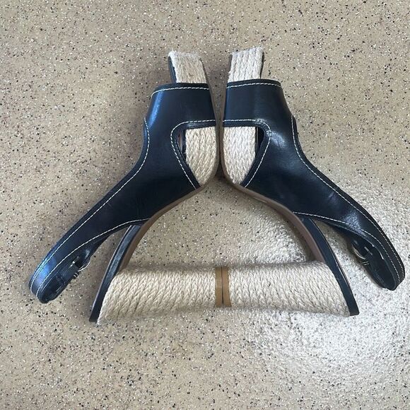 Gianni Bini Black Leather & Jute Slingback High Heeled Sandals sz 7 - Picture 3 of 13